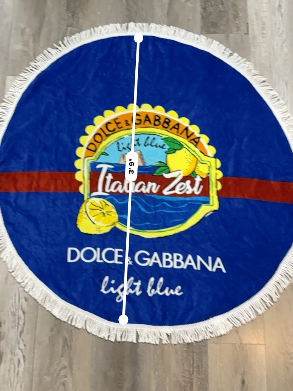 Dolce & Gabbana Light Blue Italian Zest Round Beach Towel Fringe VIP Promo